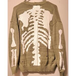 Kapital 5G Cotton Knit Grunge Goth Skeleton Bone Crewneck Sweater Thrashed Sz S